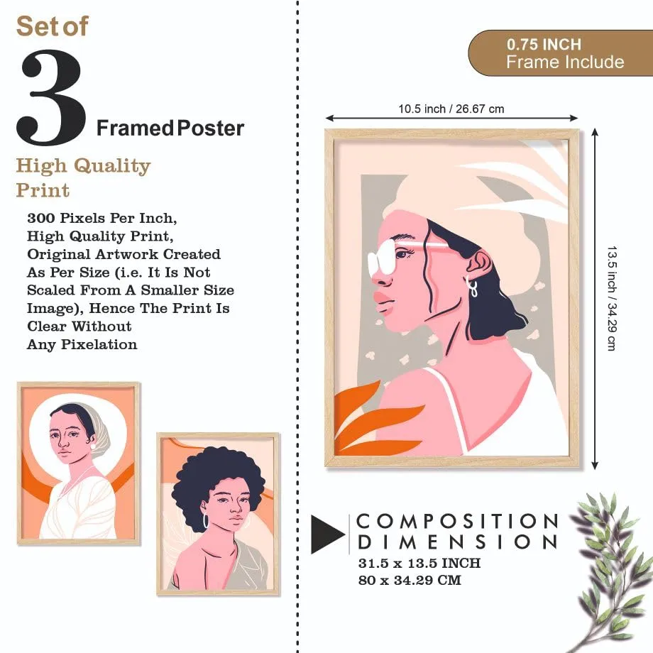 SAF paintings BOHO Set of 3 Modern Art Premium Brown frame Bohemian Painting for Wall Decoration Digital Reprint 13.5 inch x 10.5 inch Bohemian Painting (With Frame, Pack of 3) B238K3