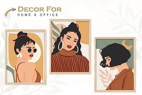 SAF paintings BOHO Set of 3 Modern Art Premium Brown frame Bohemian Painting for Wall Decoration Digital Reprint 13.5 inch x 10.5 inch Bohemian Painting (With Frame, Pack of 3) B239K3