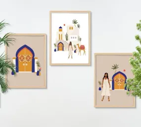 SAF paintings BOHO Set of 3 Modern Art Premium Brown frame Bohemian Painting for Wall Decoration Digital Reprint 13.5 inch x 10.5 inch Bohemian Painting (With Frame, Pack of 3) B245K3
