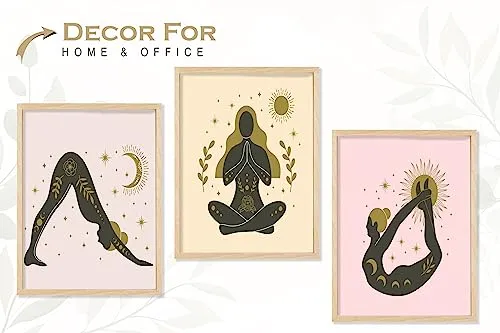 SAF paintings BOHO Set of 3 Modern Art Premium Brown frame Bohemian Painting for Wall Decoration Digital Reprint 13.5 inch x 10.5 inch Bohemian Painting (With Frame, Pack of 3) B247K3