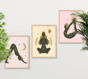 SAF paintings BOHO Set of 3 Modern Art Premium Brown frame Bohemian Painting for Wall Decoration Digital Reprint 13.5 inch x 10.5 inch Bohemian Painting (With Frame, Pack of 3) B247K3