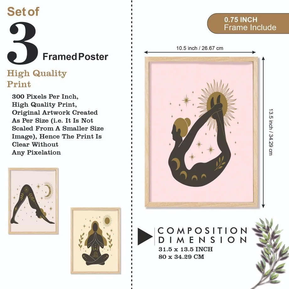 SAF paintings BOHO Set of 3 Modern Art Premium Brown frame Bohemian Painting for Wall Decoration Digital Reprint 13.5 inch x 10.5 inch Bohemian Painting (With Frame, Pack of 3) B247K3