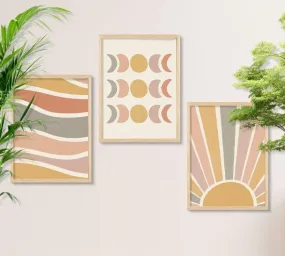 SAF paintings BOHO Set of 3 Modern Art Premium Brown frame Bohemian Painting for Wall Decoration Digital Reprint 13.5 inch x 10.5 inch Bohemian Painting (With Frame, Pack of 3) B249K3