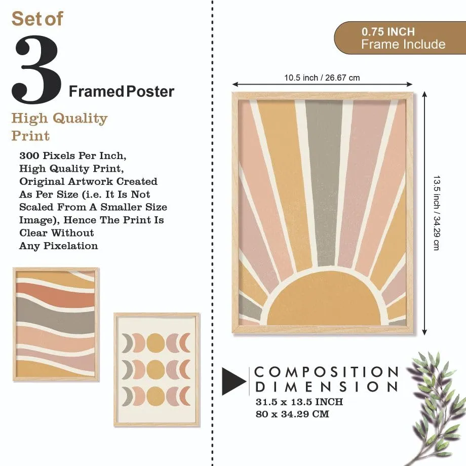 SAF paintings BOHO Set of 3 Modern Art Premium Brown frame Bohemian Painting for Wall Decoration Digital Reprint 13.5 inch x 10.5 inch Bohemian Painting (With Frame, Pack of 3) B249K3