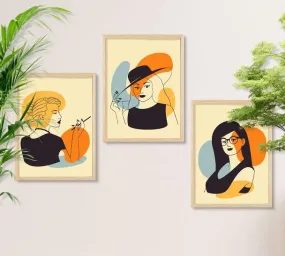 SAF paintings BOHO Set of 3 Modern Art Premium Brown frame Bohemian Painting for Wall Decoration Digital Reprint 13.5 inch x 10.5 inch Bohemian Painting (With Frame, Pack of 3) B251K3