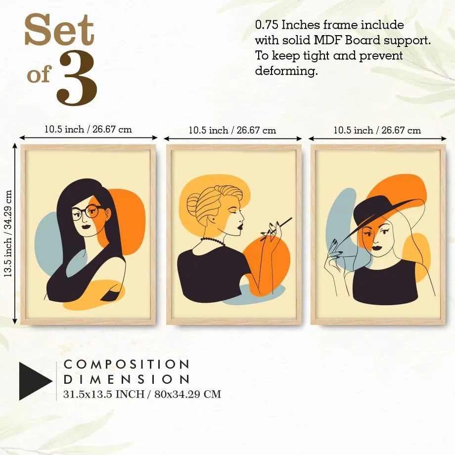 SAF paintings BOHO Set of 3 Modern Art Premium Brown frame Bohemian Painting for Wall Decoration Digital Reprint 13.5 inch x 10.5 inch Bohemian Painting (With Frame, Pack of 3) B251K3