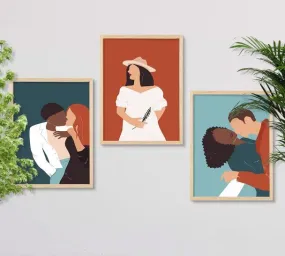 SAF paintings BOHO Set of 3 Modern Art Premium Brown frame Bohemian Painting for Wall Decoration Digital Reprint 13.5 inch x 10.5 inch Bohemian Painting (With Frame, Pack of 3) B252K3