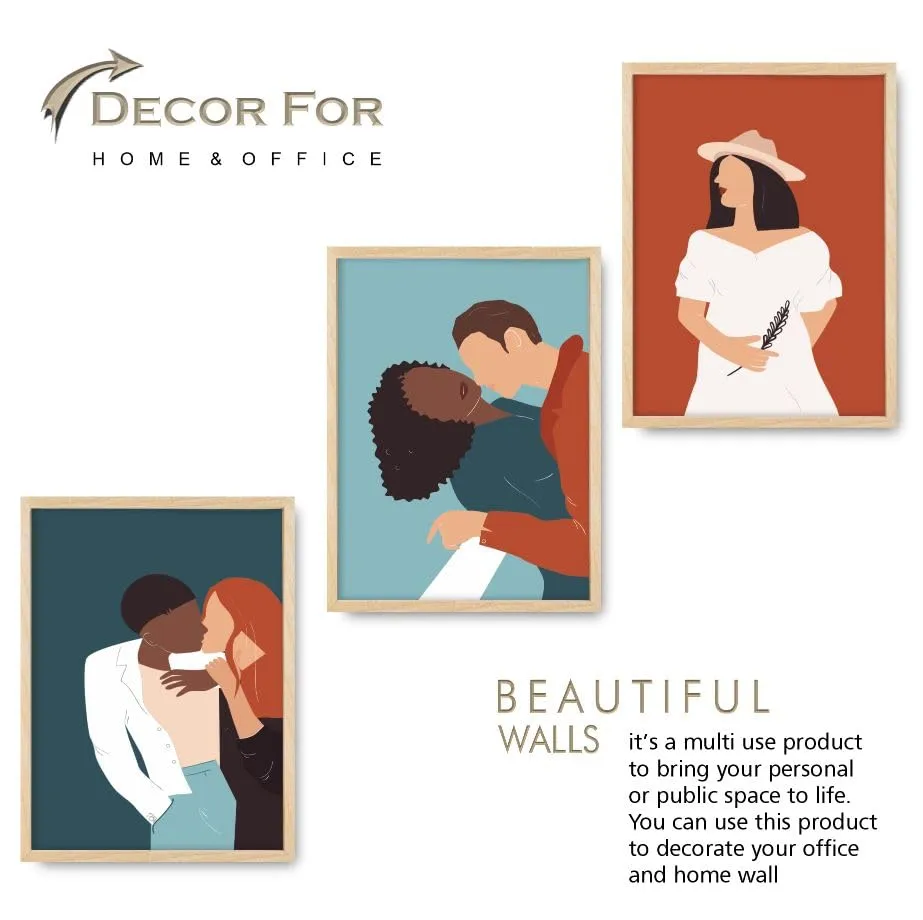 SAF paintings BOHO Set of 3 Modern Art Premium Brown frame Bohemian Painting for Wall Decoration Digital Reprint 13.5 inch x 10.5 inch Bohemian Painting (With Frame, Pack of 3) B252K3
