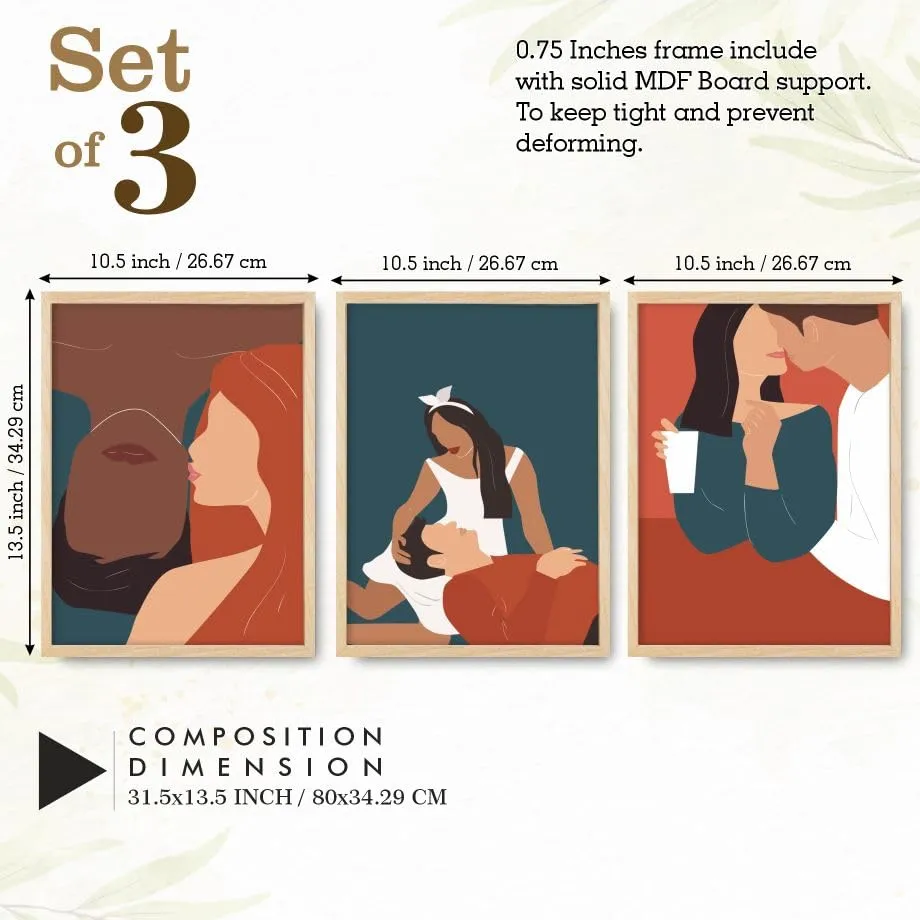 SAF paintings BOHO Set of 3 Modern Art Premium Brown frame Bohemian Painting for Wall Decoration Digital Reprint 13.5 inch x 10.5 inch Bohemian Painting (With Frame, Pack of 3) B253K3