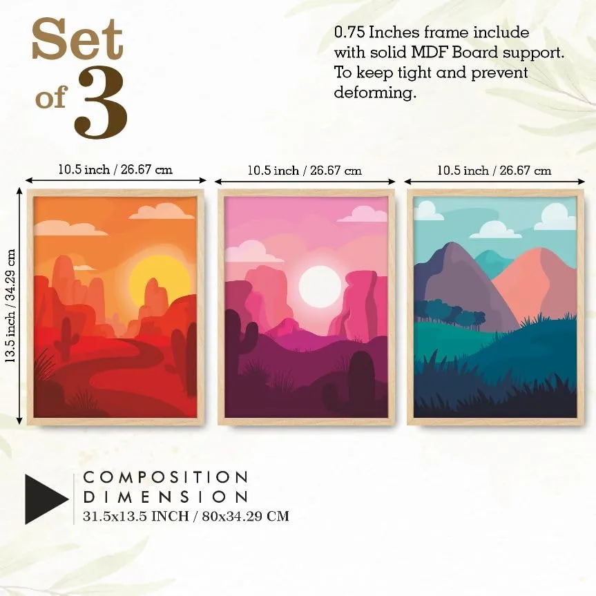 SAF paintings BOHO Set of 3 Modern Art Premium Brown frame Bohemian Painting for Wall Decoration Digital Reprint 13.5 inch x 10.5 inch Bohemian Painting (With Frame, Pack of 3) B256K3