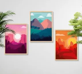 SAF paintings BOHO Set of 3 Modern Art Premium Brown frame Bohemian Painting for Wall Decoration Digital Reprint 13.5 inch x 10.5 inch Bohemian Painting (With Frame, Pack of 3) B256K3