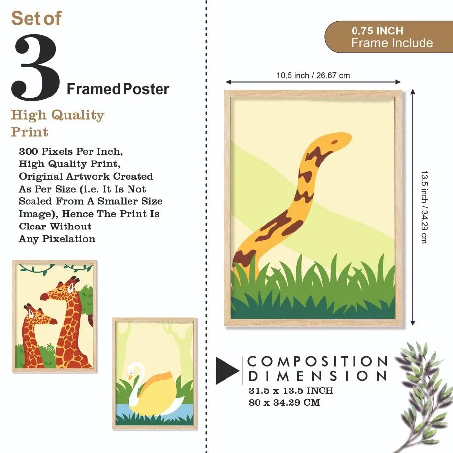 SAF paintings BOHO Set of 3 Modern Art Premium Brown frame Bohemian Painting for Wall Decoration Digital Reprint 13.5 inch x 10.5 inch Bohemian Painting (With Frame, Pack of 3) B259K3