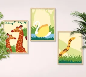 SAF paintings BOHO Set of 3 Modern Art Premium Brown frame Bohemian Painting for Wall Decoration Digital Reprint 13.5 inch x 10.5 inch Bohemian Painting (With Frame, Pack of 3) B259K3