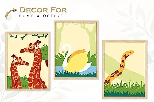 SAF paintings BOHO Set of 3 Modern Art Premium Brown frame Bohemian Painting for Wall Decoration Digital Reprint 13.5 inch x 10.5 inch Bohemian Painting (With Frame, Pack of 3) B259K3