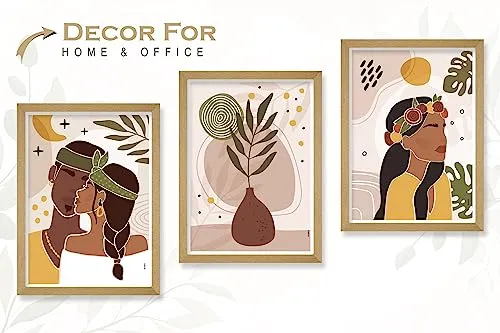 SAF paintings BOHO Set of 3 Modern Art Premium Brown frame Bohemian Painting for Wall Decoration Digital Reprint 19.5 inch x 13.5 inch Bohemian Painting (With Frame, Pack of 3) B180M3