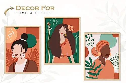 SAF paintings BOHO Set of 3 Modern Art Premium Brown frame Bohemian Painting for Wall Decoration Digital Reprint 19.5 inch x 13.5 inch Bohemian Painting (With Frame, Pack of 3) B220M3