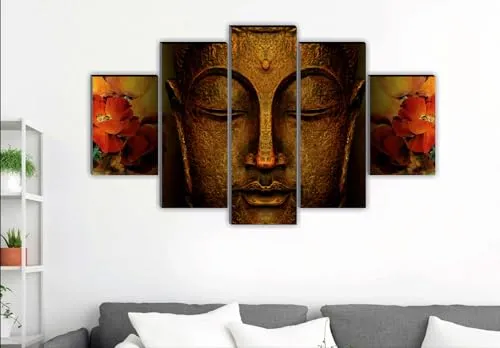 SAF paintings Buddha Paintings for Living Room | Painting for Wall Decoration | 3D Wall Art for Bedroom | nmo buddhay Religious Wall Painting Set of 5 (127 x 76 cms) SANFBL32243