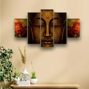 SAF paintings Buddha Paintings for Living Room | Painting for Wall Decoration | 3D Wall Art for Bedroom | nmo buddhay Religious Wall Painting Set of 5 (127 x 76 cms) SANFBL32243