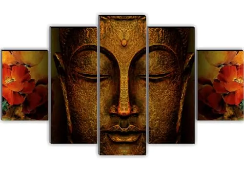SAF paintings Buddha Paintings for Living Room | Painting for Wall Decoration | 3D Wall Art for Bedroom | nmo buddhay Religious Wall Painting Set of 5 (127 x 76 cms) SANFBL32243