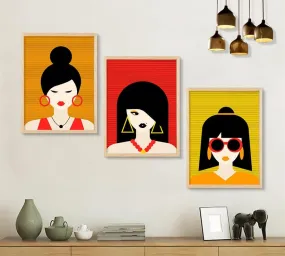SAF paintings Set of 3 Boho Woman Art White Frame painting for Wall Decoration SA-B337K3