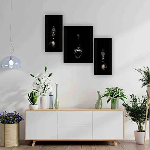SAF paintings set of 3 Buddha religious modern art wall painting for living room 13.5 inch x 22.5 inch SAFS30369
