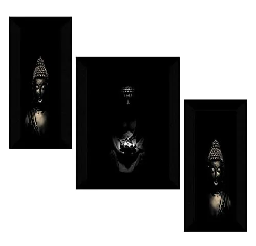 SAF paintings set of 3 Buddha religious modern art wall painting for living room 13.5 inch x 22.5 inch SAFS30369