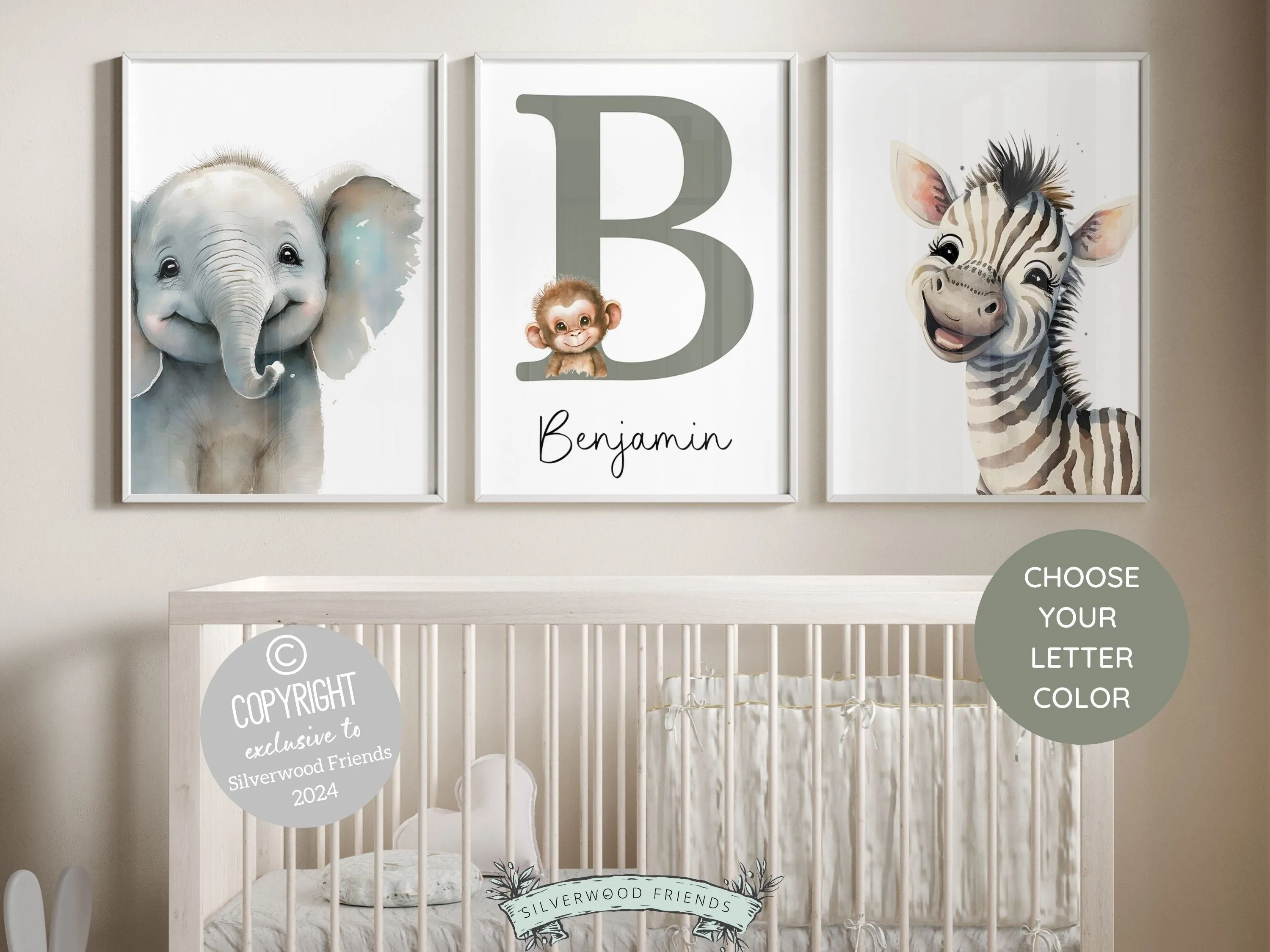Safari Nursery Prints - Set 2 - Personalised