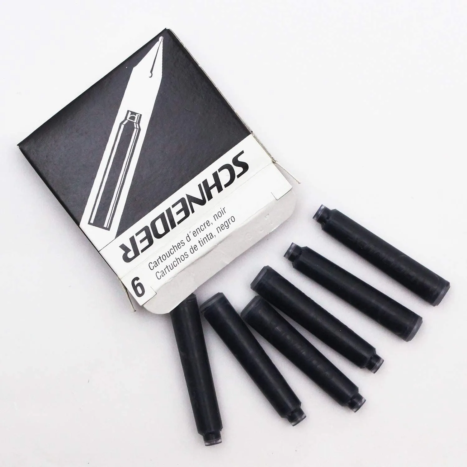 Schneider: Black Ink Cartridges - Compatible with Fountain or Rollerball Pens (6-Pack)