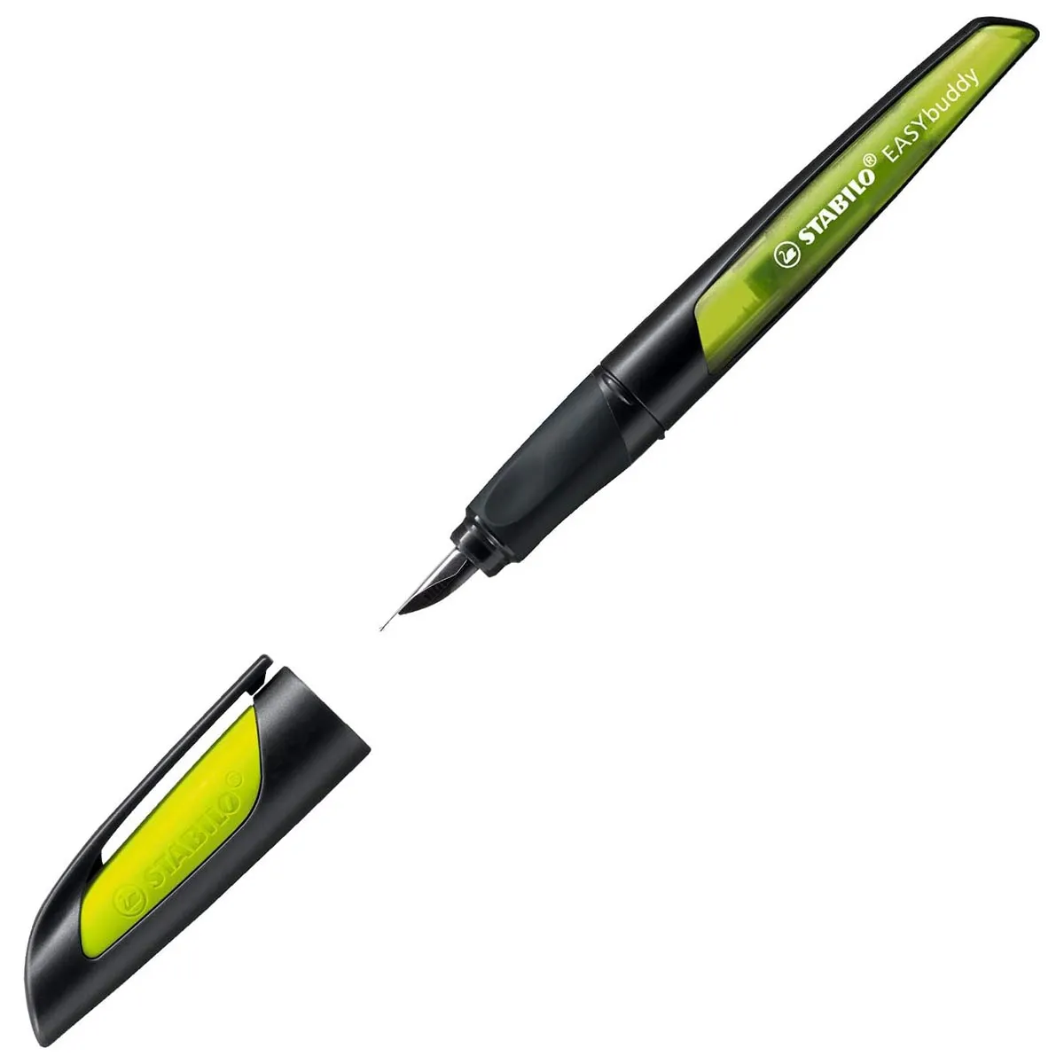 STABILO EASYbuddy Ergonomic Refillable School Fountain Pen 'L' Nib Black/Lime Left Handed Grip