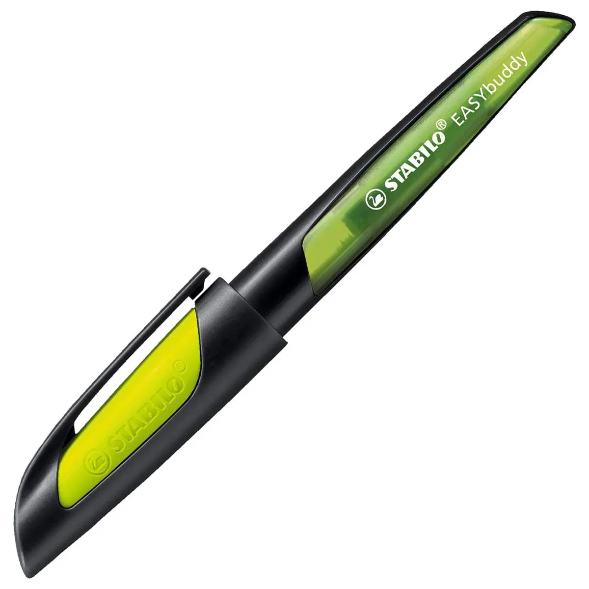 STABILO EASYbuddy Ergonomic Refillable School Fountain Pen 'L' Nib Black/Lime Left Handed Grip