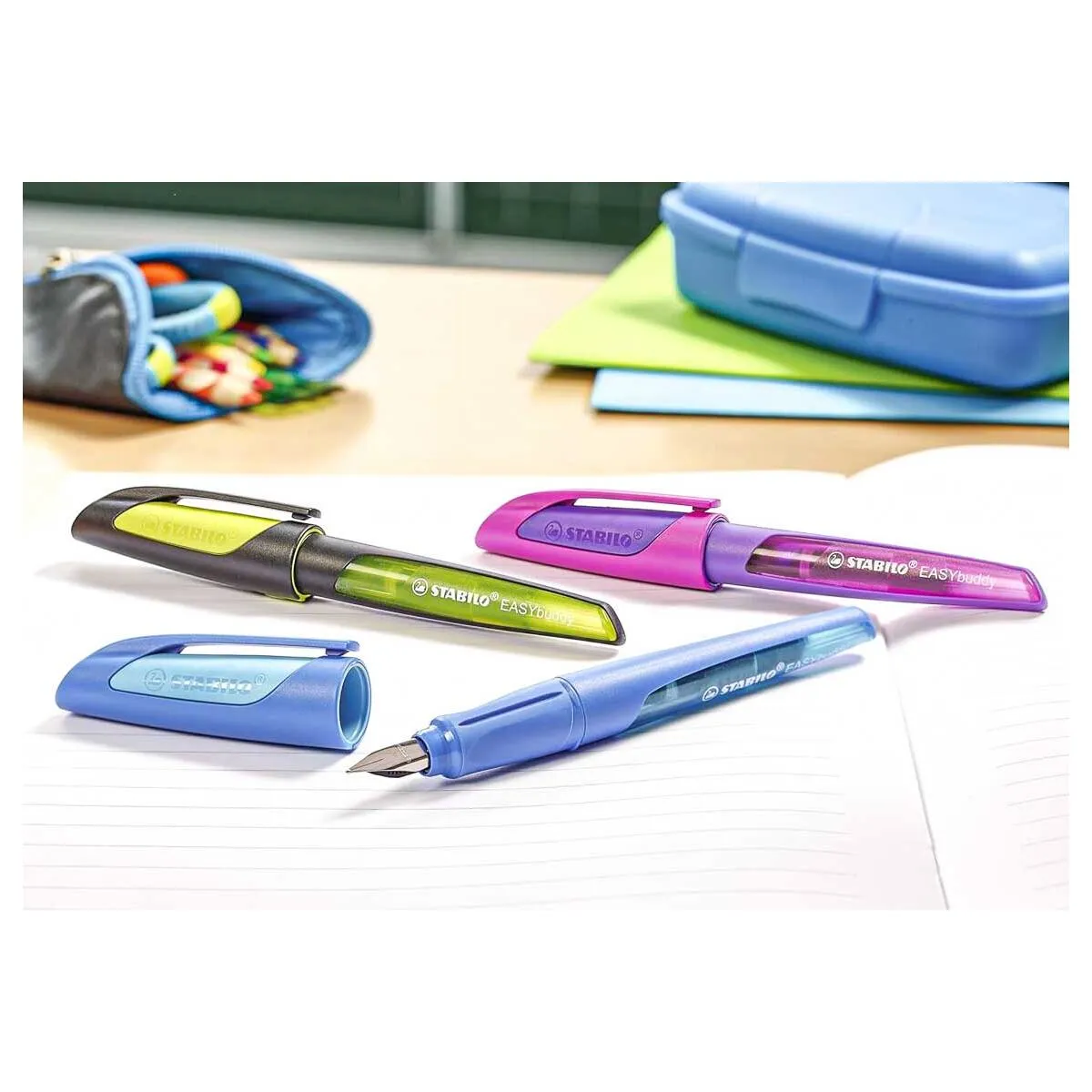 STABILO EASYbuddy Ergonomic Refillable School Fountain Pen 'M' Nib Black/Lime