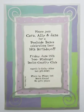 Swirls, Dots and Lines Lavender and Lime Green and Silver Invite -(clearance)