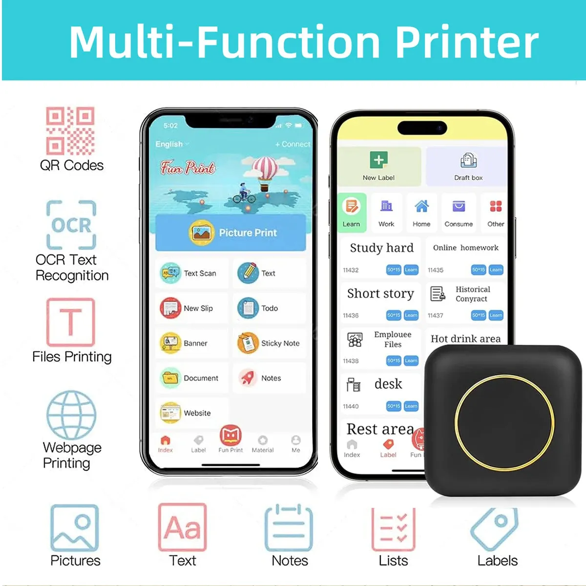 Thermal Mini Printer - Portable Inkless Bluetooth Printer