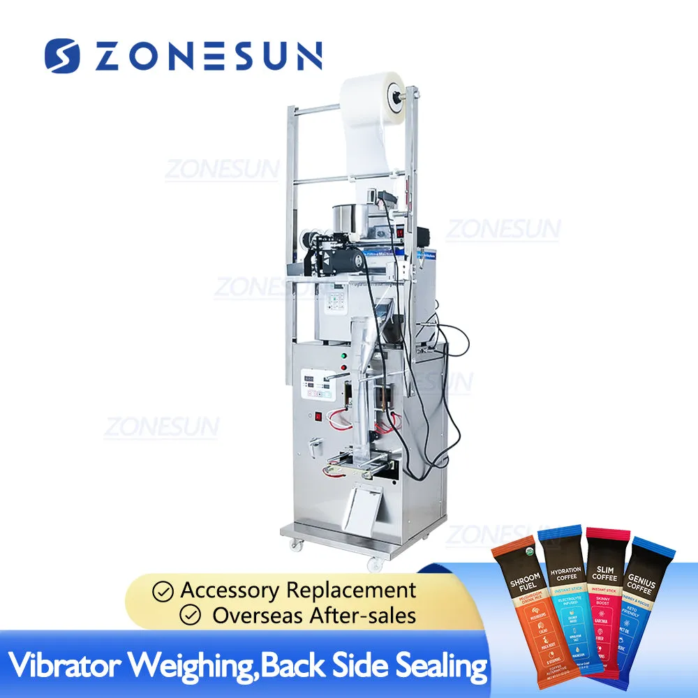 ZONESUN Food Coffee Bean Grain Automatic Weighing Packaging Machine Powder Filling Machine Bag Back Side Seal With Date Printer